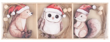 Wooden winter animals for hanging 6 x 7.5 x 0.5 cm, 6 pcs in a box