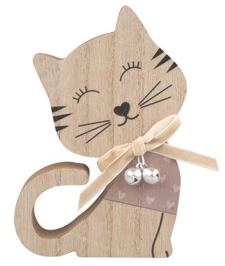 Wooden Cat in Brown standing 9 x 13 x 2 cm