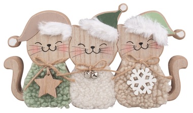 Wooden Cats with Fur standing 25 x 14 x 2 cm