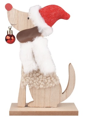 Wooden Dog with a Xmas Ball, standing 13 x 21 x 5 cm