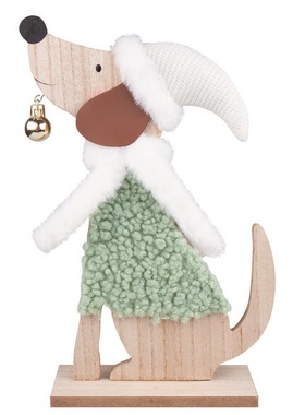 Wooden Dog with Xmas Ball standing 18 x 28 x 6 cm