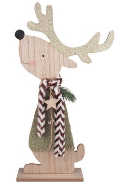 Wooden Reindeer in Green Fur standing 25 x 44.5 x 6 cm