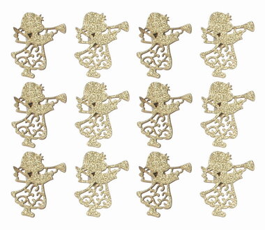 Wooden Angel Gold with Glitter 3 x 3.5 x 0.3 cm, 12 pcs in a bag