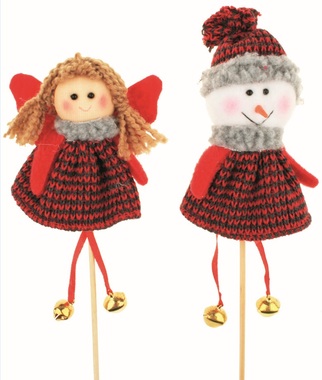 Angel and Snowman on Stick, 13 cm+stick, knittted