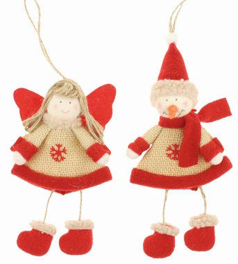 Hanging Angel and Snowman 16 cm, Jute
