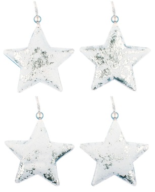 Hanging Stars, White-Silver, 9cm, 4 pcs