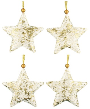 Hanging Stars, White-Golden, 9cm, 4 pcs