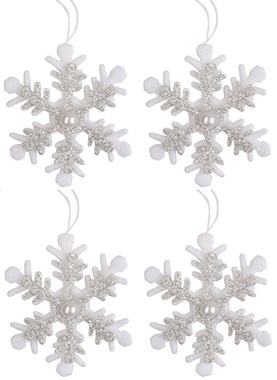 White-Silver Snowflake 6 cm, 4 pcs