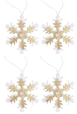 White-Gold Snowflake 6 cm, 4 pcs