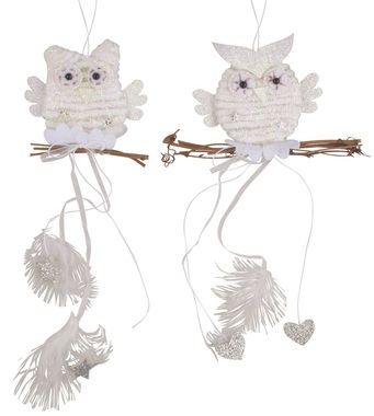 Owl, White Hanging Decoration, 22 cm
