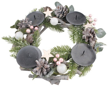 Advent Candle Holder Wreath with Pink Deco 30 cm