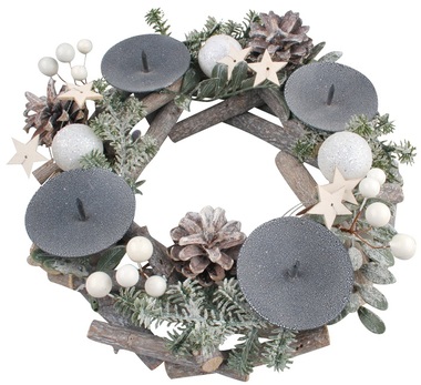 Advent Candle Wreath with White Balls 30 cm