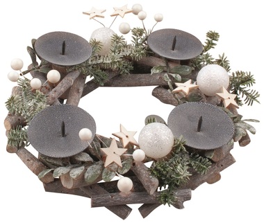 Advent Candle Wreath with White Balls 30 cm