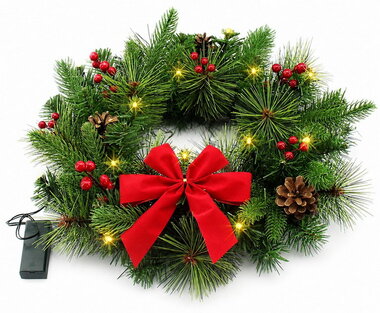 Wreath made of Twigs with red Bow with LED ? 40 x 10 cm