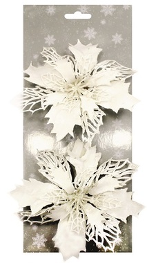 Poinsettia White 14 cm, 2 pcs on Clip