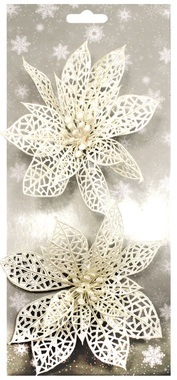 Poinsettia White 14 cm, 2 pcs on Clip