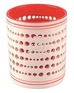 Ceramic Candle Holder, White and Red 9 cm 