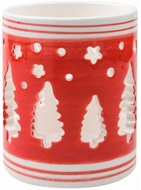 Ceramic Candle Holder with Trees, Red and White 9 cm 