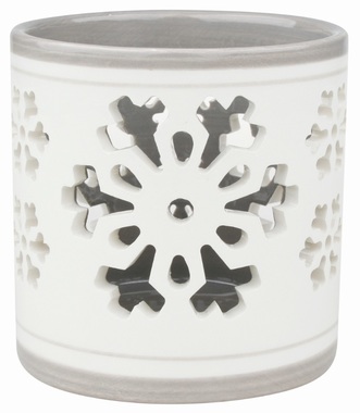 Ceramic Candle Holder with Snowflakes, Grey and white 8 cm 