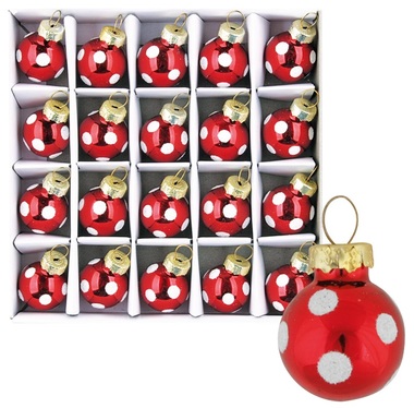 Glass Christmas Balls  2 cm, set of 20 pcs Red Dotted