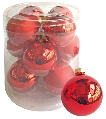 Glass Christmas Balls 5,7 cm, set of 12 pcs Red