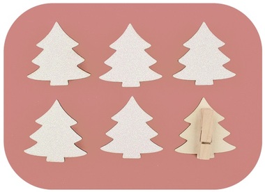Wooden Peg w/Glitter Trees 6 pcs,White
