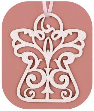 Hanging Wooden Angel 10 cm, White Glitter