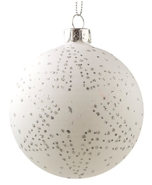 Glass Christmas Balls 8 cm, set of 6 pcs White with Star