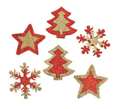 Glitter Decorations with double-sided Sticker 5 cm, 6 pcs