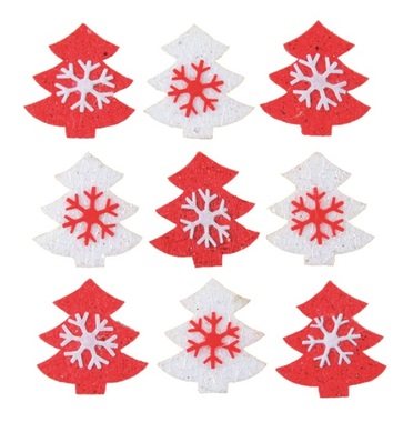 Trees with Double-sided Sticker 3 cm, 9 pcs in Bag, Red and White