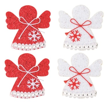 Angel with Double-sided Sticker 6 cm,4 pcs in Bag, Red and White