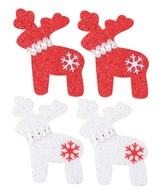 Deer with Double-sided Sticker 7 cm,4 pcs in Bag, Red and White