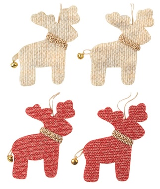 Hanging Deer with Jingle Bells 7 cm, 4 pcs in Bag