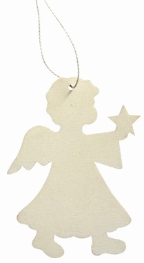 Hanging Wooden Angel with Star 10 cm, White