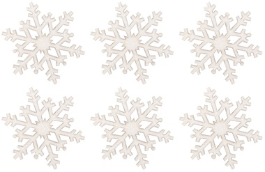 Wooden Snowflakes W/Glitter 6 cm, 6 pcs 