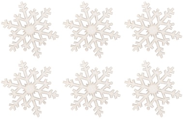 Wooden Snowflakes W/Glitter 6 cm, 6 pcs 