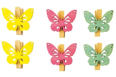 Wooden Butterflies with Clip 4 cm, 6 pcs 