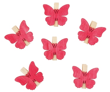 Wooden Butterflies with Peg 4 cm, 6 pcs 