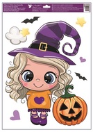 Decorative Window Cling – Little Girl with Hat and Pumpkin