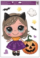 Decorative Window Cling – Little Girl with Headband and Pumpkin