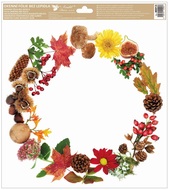 Decorative Window Cling – Autumn wreath with flowers and pine cones