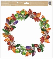 Decorative Window Cling – Autumn wreath with leaves and acorns