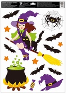Decorative Window Cling – Witch on a broom with a cauldron