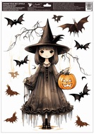 Decorative Window Cling – Witch with a flat hat and a pumpkin