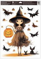 Decorative Window Cling – Witch with a cocked hat and sitting bats