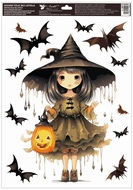 Decorative Window Cling – Witch with a flat hat and a lantern