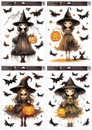 Window Cling with Glitter Witch with Pumpkin 35 x 50 cm