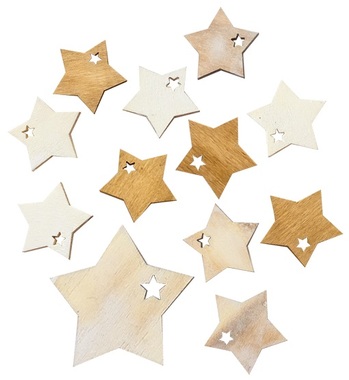 Wooden Stars 4 cm, 12 pcs 