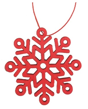 Hanging Wooden Snowflake 8 cm, Red