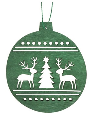 Hanging Wooden Bauble 10 cm, Green